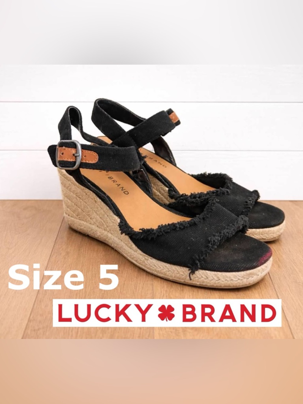🖤♥️🔥Lucky Brand Women's MINDRA Espadrille Wedge Sandal, Black, 5 M US